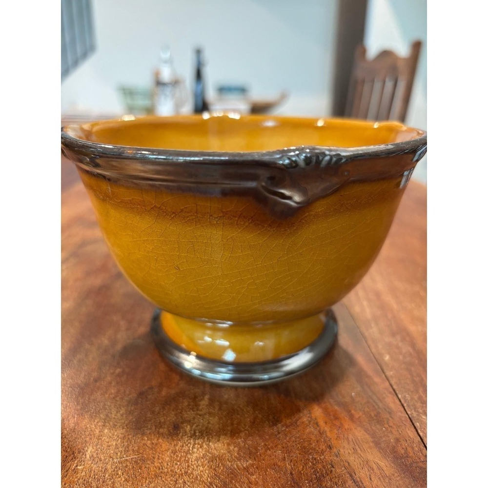 Certified International Karidesign EMBASSY Tan/yellow FOOTED BOWL -as is 6" bowl